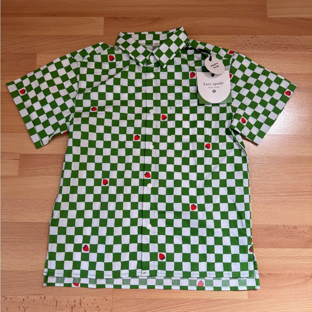Kate Spade x Target Boys' Adaptive Gingham Short Sleeve Button-Down Shirt sz M